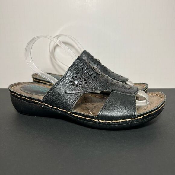 Womens MONTANA Artisan Crafted Perforated Leather Slide Sandals / Size 7 Medium - Picture 1 of 8